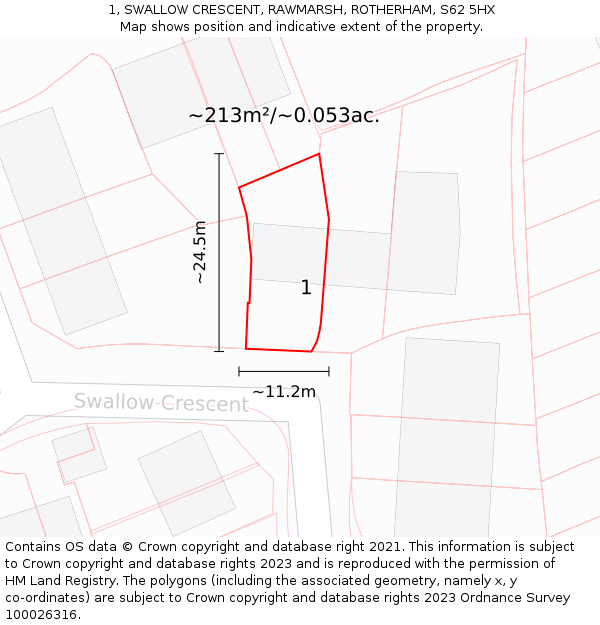 1, SWALLOW CRESCENT, RAWMARSH, ROTHERHAM, S62 5HX: Plot and title map