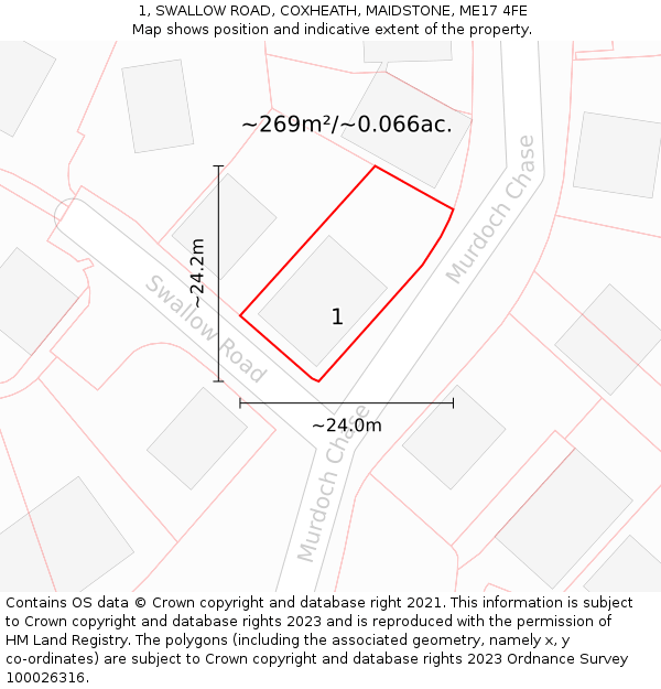 1, SWALLOW ROAD, COXHEATH, MAIDSTONE, ME17 4FE: Plot and title map