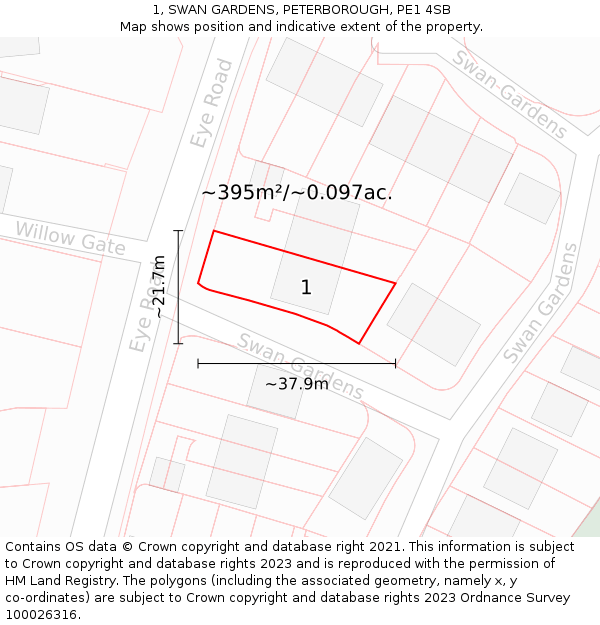 1, SWAN GARDENS, PETERBOROUGH, PE1 4SB: Plot and title map