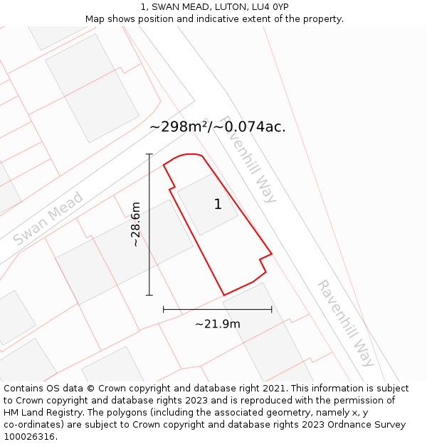 1, SWAN MEAD, LUTON, LU4 0YP: Plot and title map