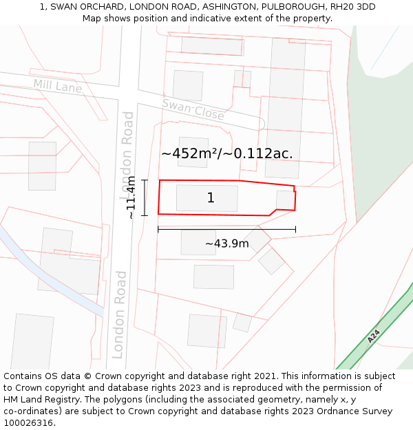 1, SWAN ORCHARD, LONDON ROAD, ASHINGTON, PULBOROUGH, RH20 3DD: Plot and title map