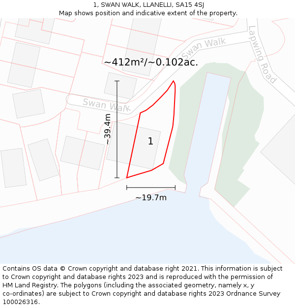 1, SWAN WALK, LLANELLI, SA15 4SJ: Plot and title map