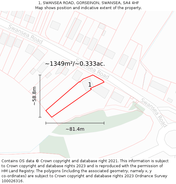 1, SWANSEA ROAD, GORSEINON, SWANSEA, SA4 4HF: Plot and title map