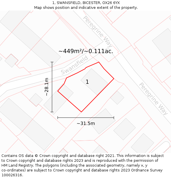 1, SWANSFIELD, BICESTER, OX26 6YX: Plot and title map