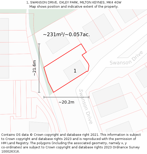 1, SWANSON DRIVE, OXLEY PARK, MILTON KEYNES, MK4 4GW: Plot and title map