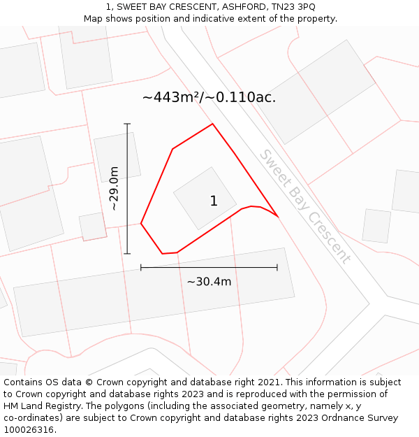 1, SWEET BAY CRESCENT, ASHFORD, TN23 3PQ: Plot and title map