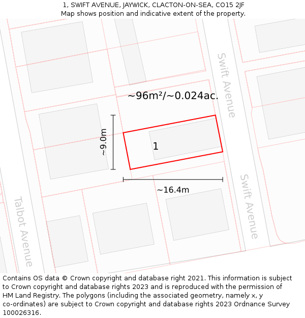 1, SWIFT AVENUE, JAYWICK, CLACTON-ON-SEA, CO15 2JF: Plot and title map