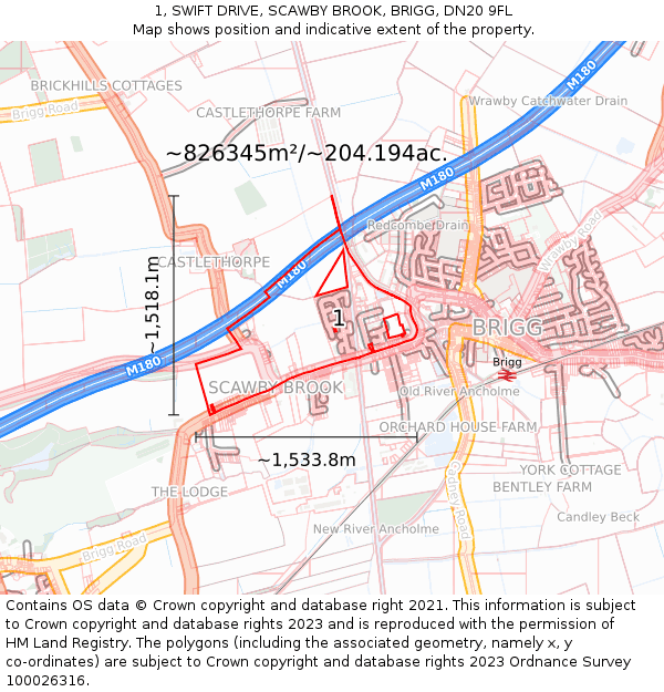 1, SWIFT DRIVE, SCAWBY BROOK, BRIGG, DN20 9FL: Plot and title map