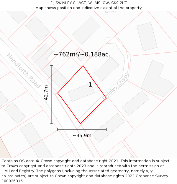 1, SWINLEY CHASE, WILMSLOW, SK9 2LZ: Plot and title map