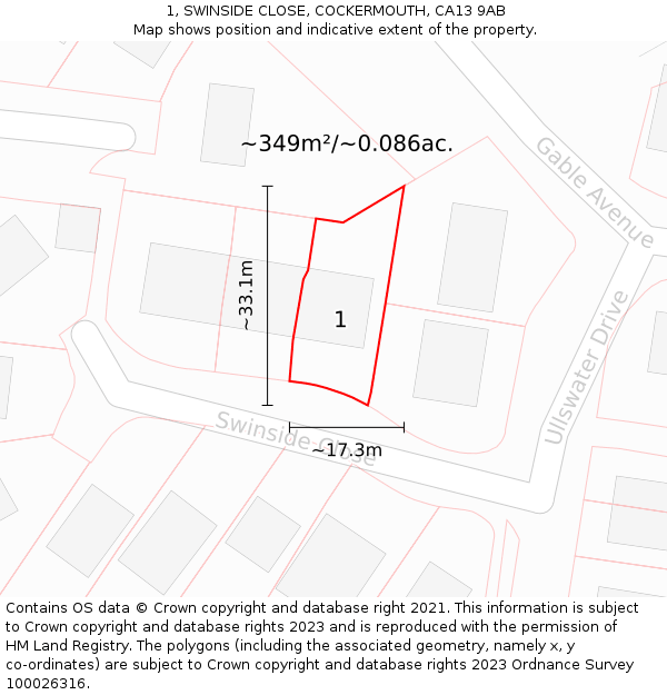 1, SWINSIDE CLOSE, COCKERMOUTH, CA13 9AB: Plot and title map