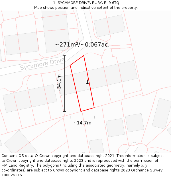 1, SYCAMORE DRIVE, BURY, BL9 6TQ: Plot and title map