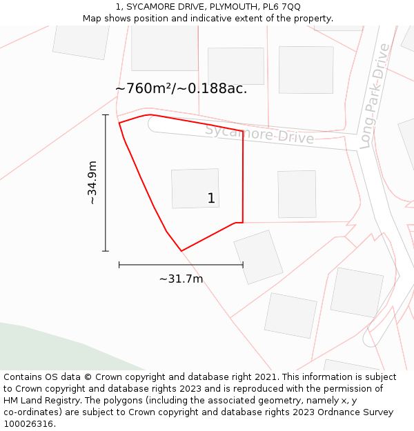 1, SYCAMORE DRIVE, PLYMOUTH, PL6 7QQ: Plot and title map