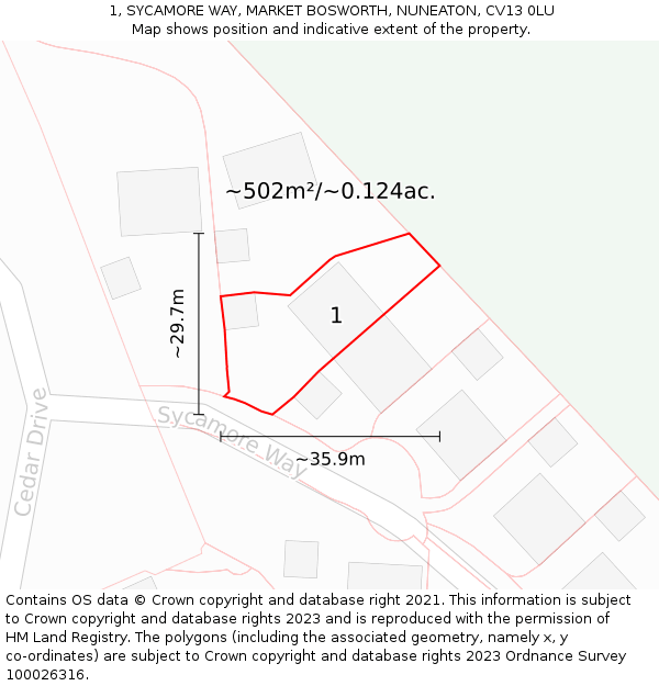 1, SYCAMORE WAY, MARKET BOSWORTH, NUNEATON, CV13 0LU: Plot and title map