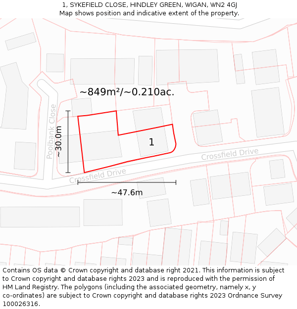 1, SYKEFIELD CLOSE, HINDLEY GREEN, WIGAN, WN2 4GJ: Plot and title map