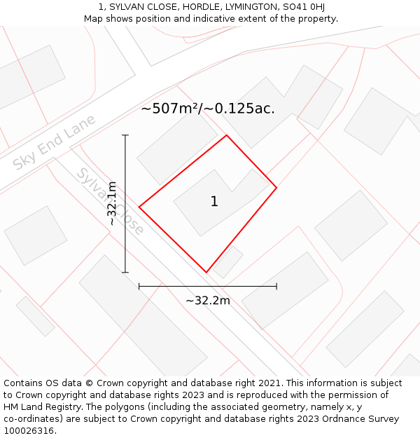 1, SYLVAN CLOSE, HORDLE, LYMINGTON, SO41 0HJ: Plot and title map