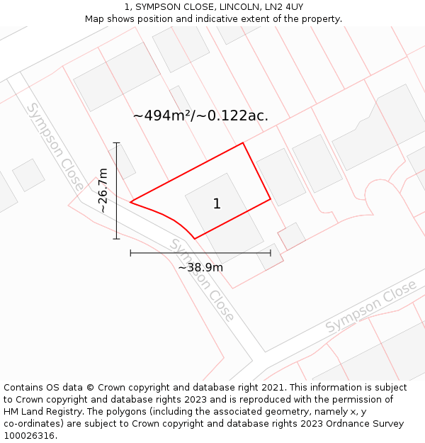 1, SYMPSON CLOSE, LINCOLN, LN2 4UY: Plot and title map