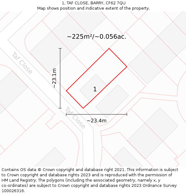 1, TAF CLOSE, BARRY, CF62 7QU: Plot and title map