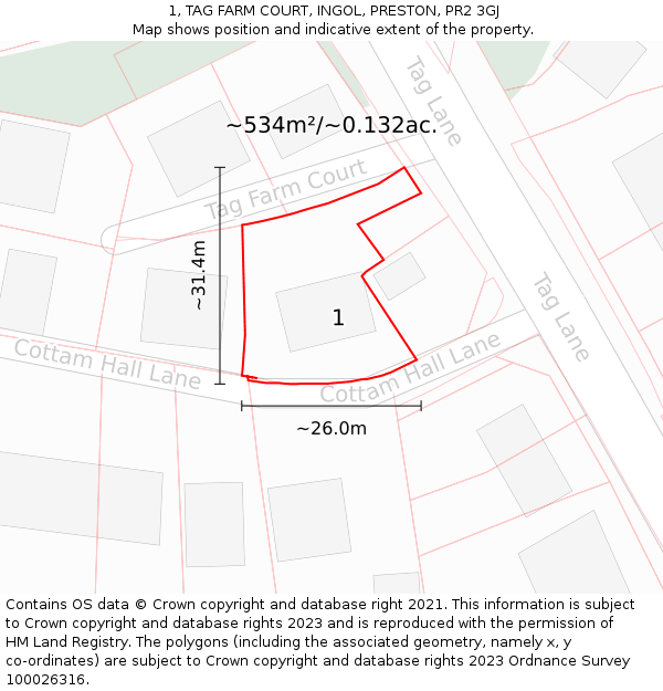 1, TAG FARM COURT, INGOL, PRESTON, PR2 3GJ: Plot and title map