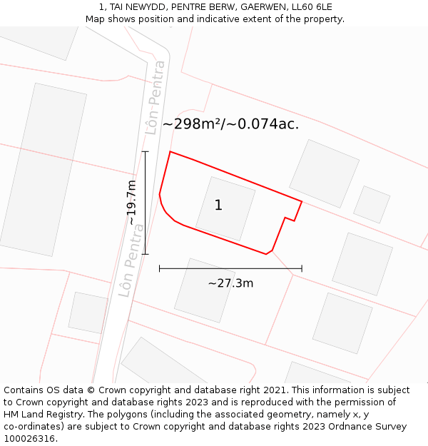 1, TAI NEWYDD, PENTRE BERW, GAERWEN, LL60 6LE: Plot and title map