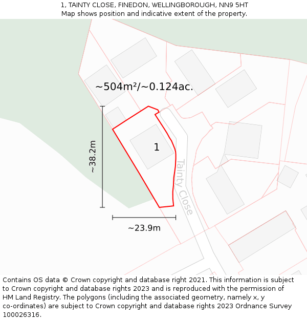 1, TAINTY CLOSE, FINEDON, WELLINGBOROUGH, NN9 5HT: Plot and title map
