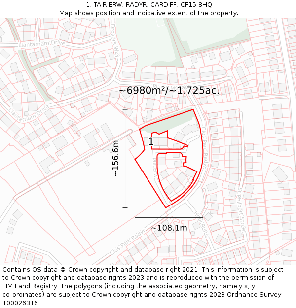 1, TAIR ERW, RADYR, CARDIFF, CF15 8HQ: Plot and title map