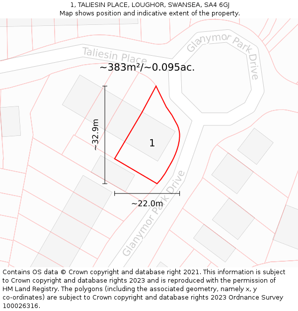 1, TALIESIN PLACE, LOUGHOR, SWANSEA, SA4 6GJ: Plot and title map