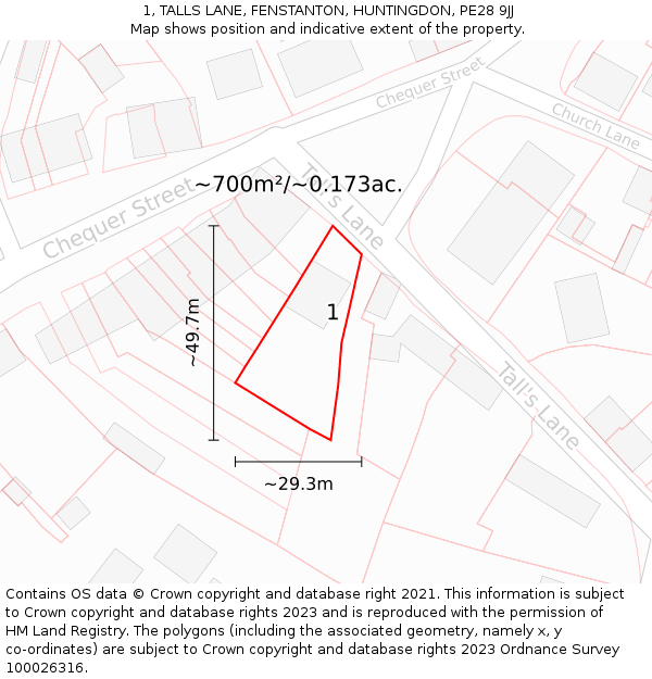 1, TALLS LANE, FENSTANTON, HUNTINGDON, PE28 9JJ: Plot and title map