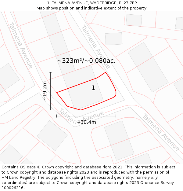 1, TALMENA AVENUE, WADEBRIDGE, PL27 7RP: Plot and title map