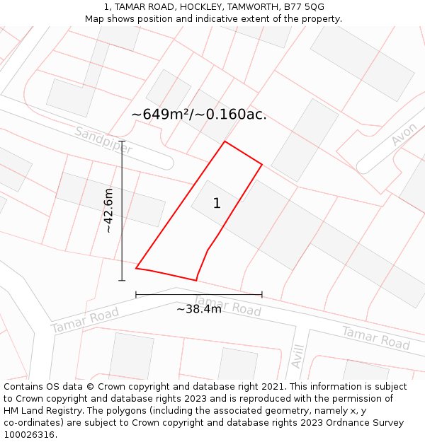 1, TAMAR ROAD, HOCKLEY, TAMWORTH, B77 5QG: Plot and title map