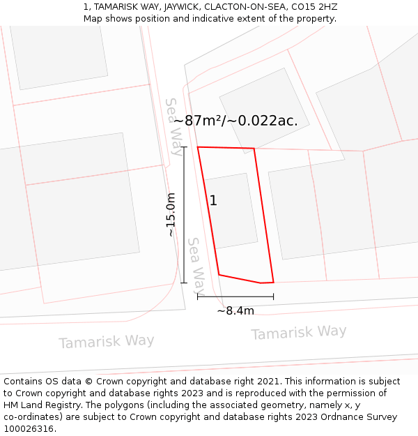 1, TAMARISK WAY, JAYWICK, CLACTON-ON-SEA, CO15 2HZ: Plot and title map