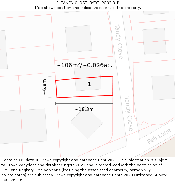 1, TANDY CLOSE, RYDE, PO33 3LP: Plot and title map