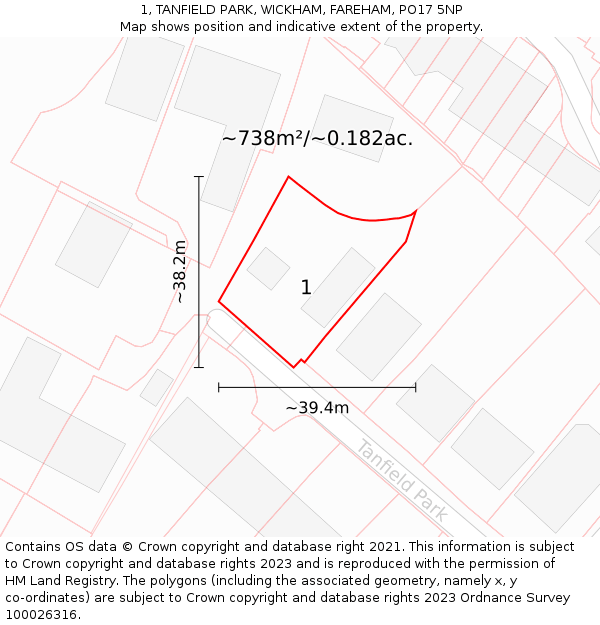 1, TANFIELD PARK, WICKHAM, FAREHAM, PO17 5NP: Plot and title map