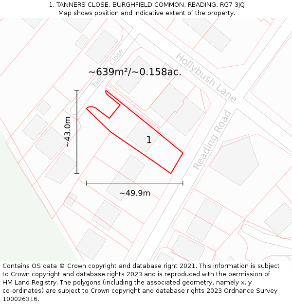1, TANNERS CLOSE, BURGHFIELD COMMON, READING, RG7 3JQ: Plot and title map