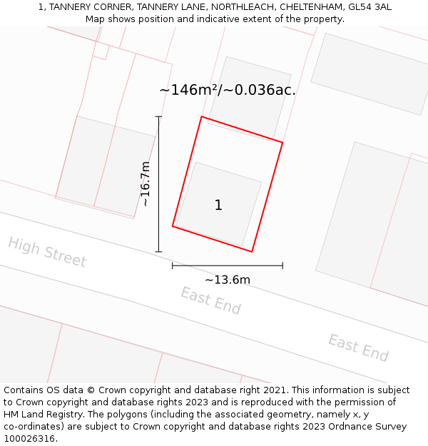 1, TANNERY CORNER, TANNERY LANE, NORTHLEACH, CHELTENHAM, GL54 3AL: Plot and title map