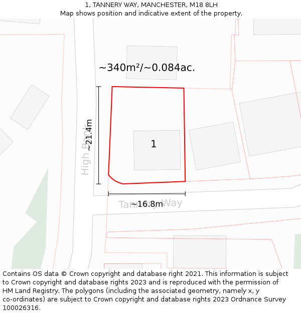 1, TANNERY WAY, MANCHESTER, M18 8LH: Plot and title map