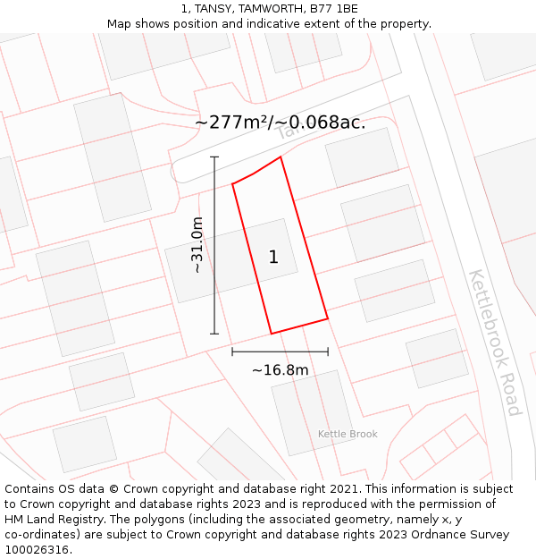 1, TANSY, TAMWORTH, B77 1BE: Plot and title map