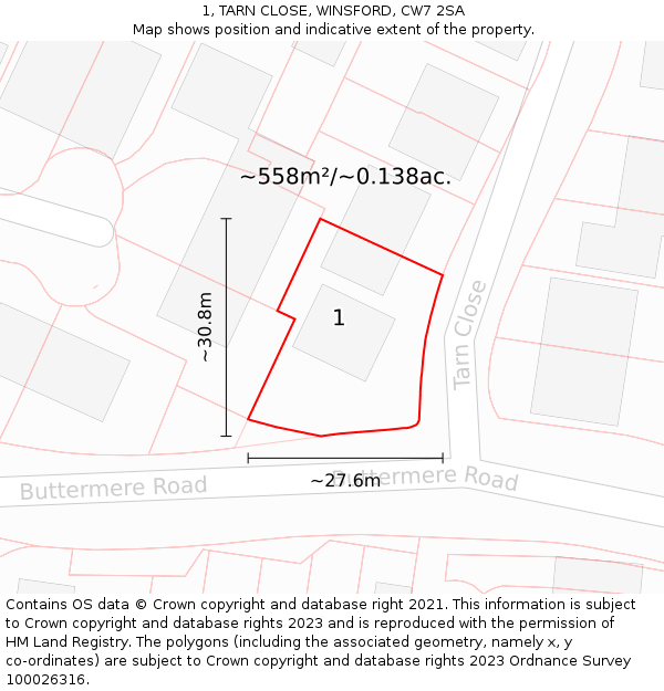 1, TARN CLOSE, WINSFORD, CW7 2SA: Plot and title map