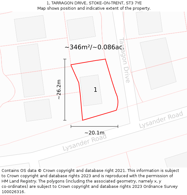 1, TARRAGON DRIVE, STOKE-ON-TRENT, ST3 7YE: Plot and title map