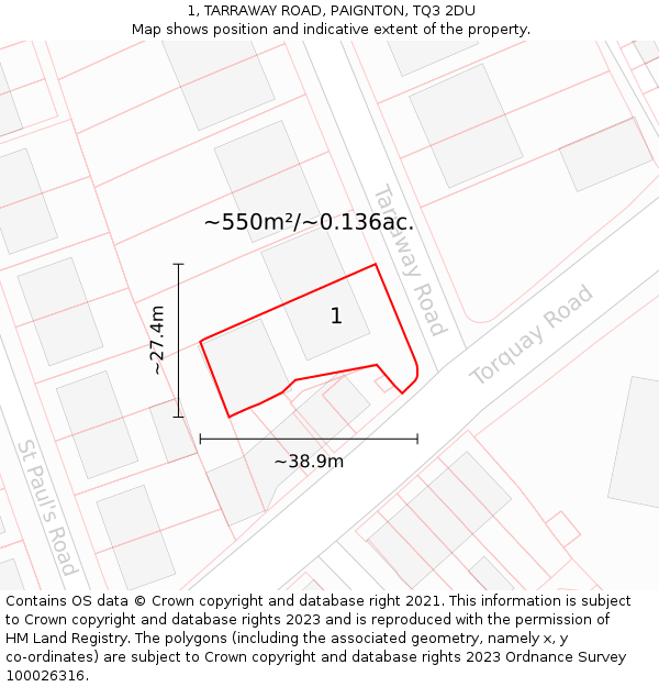 1, TARRAWAY ROAD, PAIGNTON, TQ3 2DU: Plot and title map