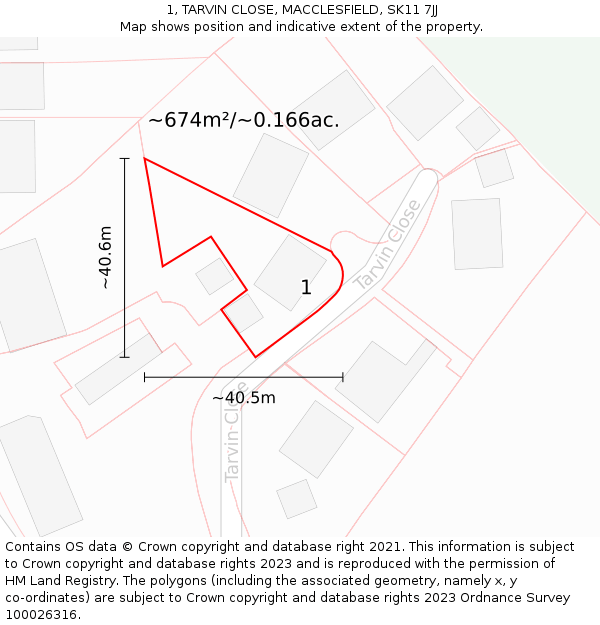 1, TARVIN CLOSE, MACCLESFIELD, SK11 7JJ: Plot and title map