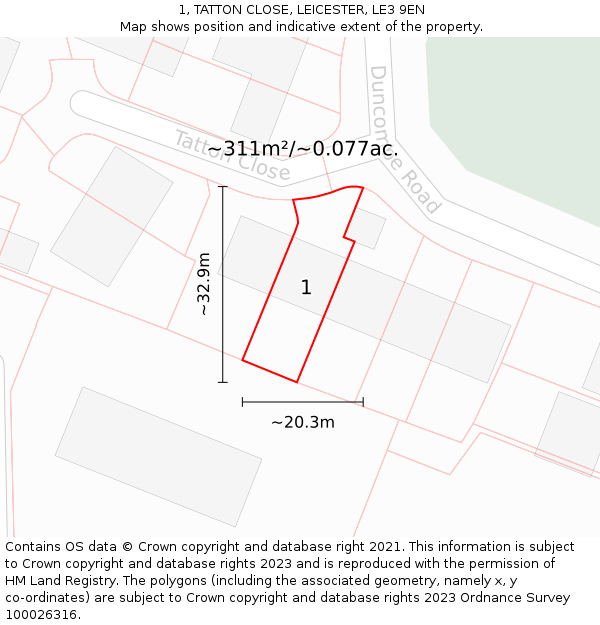 1, TATTON CLOSE, LEICESTER, LE3 9EN: Plot and title map