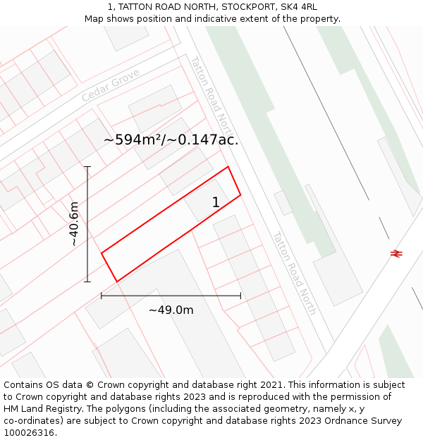 1, TATTON ROAD NORTH, STOCKPORT, SK4 4RL: Plot and title map