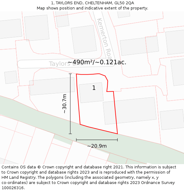 1, TAYLORS END, CHELTENHAM, GL50 2QA: Plot and title map