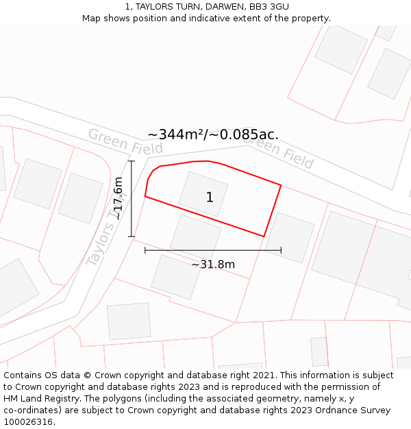 1, TAYLORS TURN, DARWEN, BB3 3GU: Plot and title map