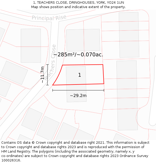 1, TEACHERS CLOSE, DRINGHOUSES, YORK, YO24 1UN: Plot and title map