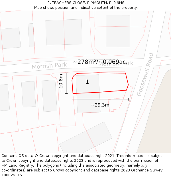 1, TEACHERS CLOSE, PLYMOUTH, PL9 9HS: Plot and title map