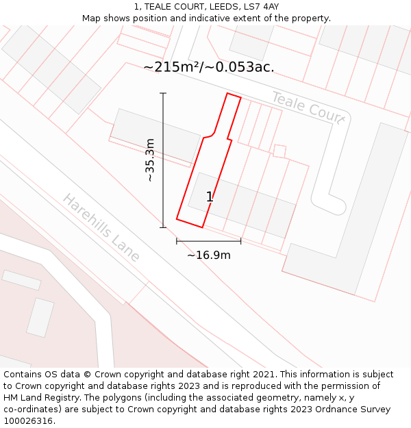 1, TEALE COURT, LEEDS, LS7 4AY: Plot and title map