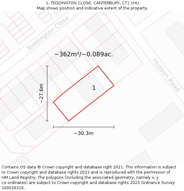 1, TEDDINGTON CLOSE, CANTERBURY, CT1 1HU: Plot and title map