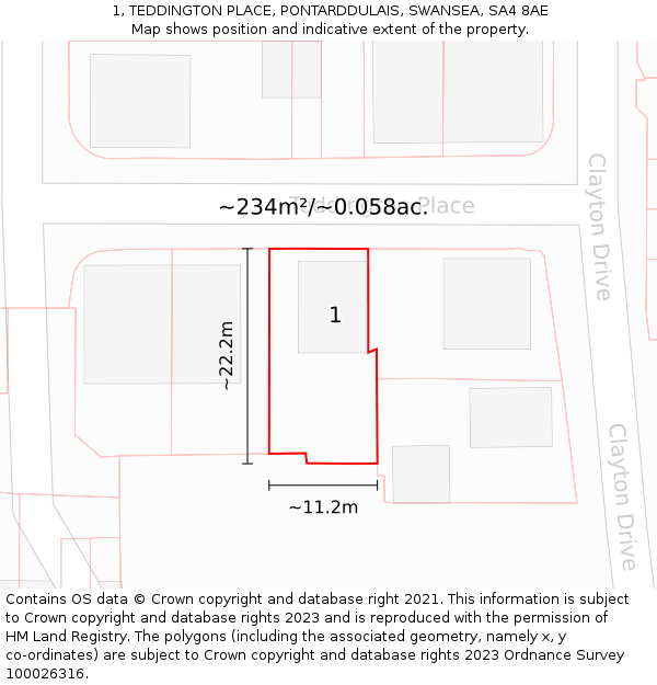 1, TEDDINGTON PLACE, PONTARDDULAIS, SWANSEA, SA4 8AE: Plot and title map