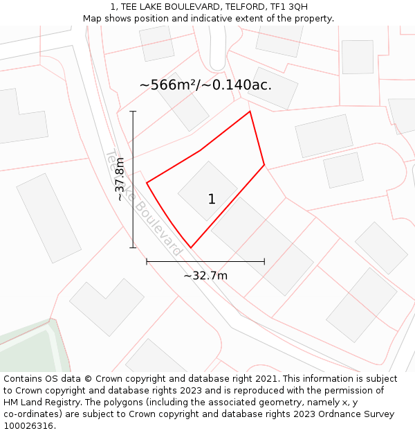 1, TEE LAKE BOULEVARD, TELFORD, TF1 3QH: Plot and title map